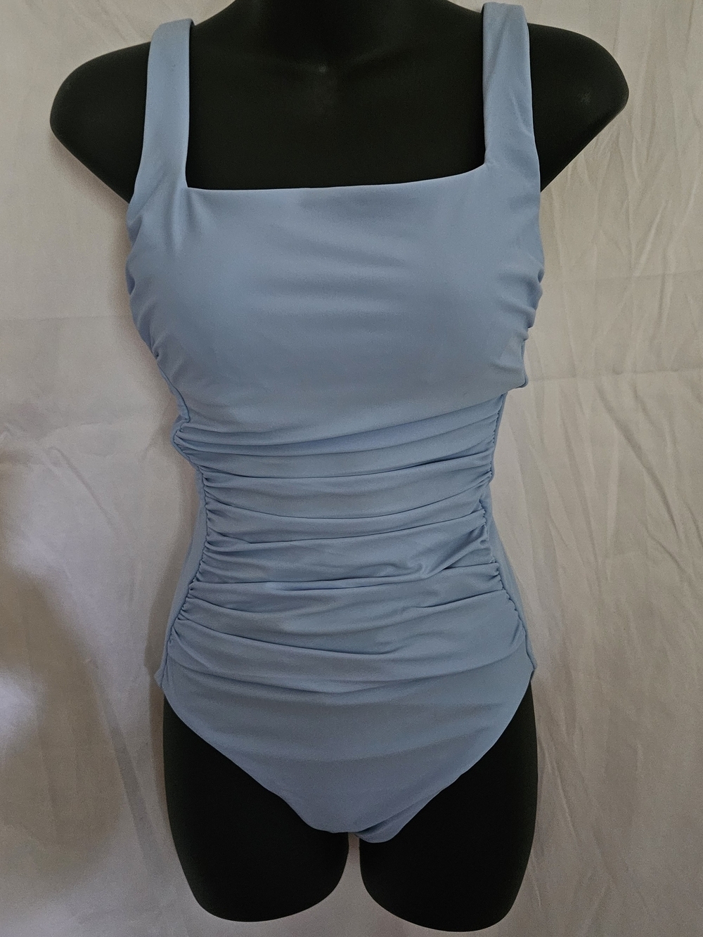 Shade & Shore Square-Neck Ruched One-Piece Swimsuit - Light Blue